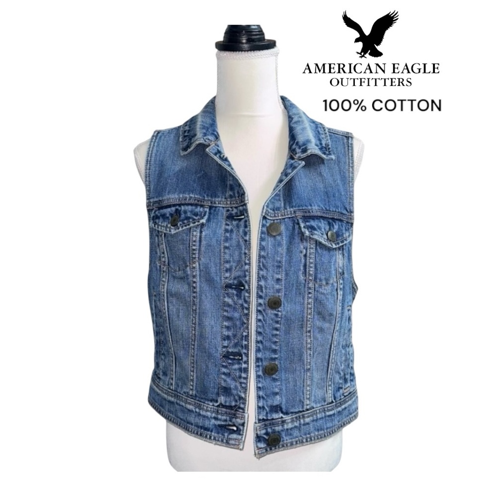 American Eagle Outfitters Blue Denim Vest